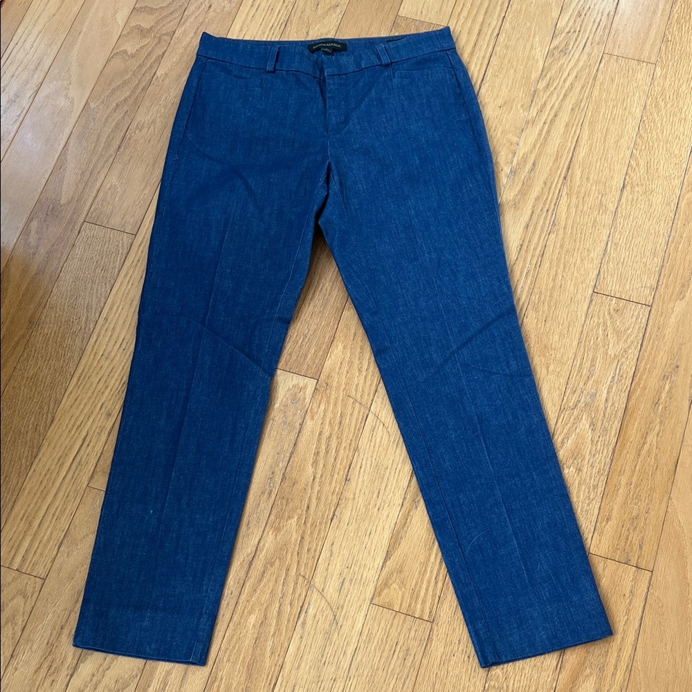 Banana Republic Sloan Fit Denim Trouser Pants Indigo Blue Chambray Flat Front 4